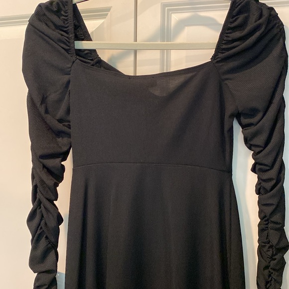 NWT Topshop Black Ribbed Ruched Long Sleeve Midi Dress. Size US 2. Stretchy! - Picture 13 of 15